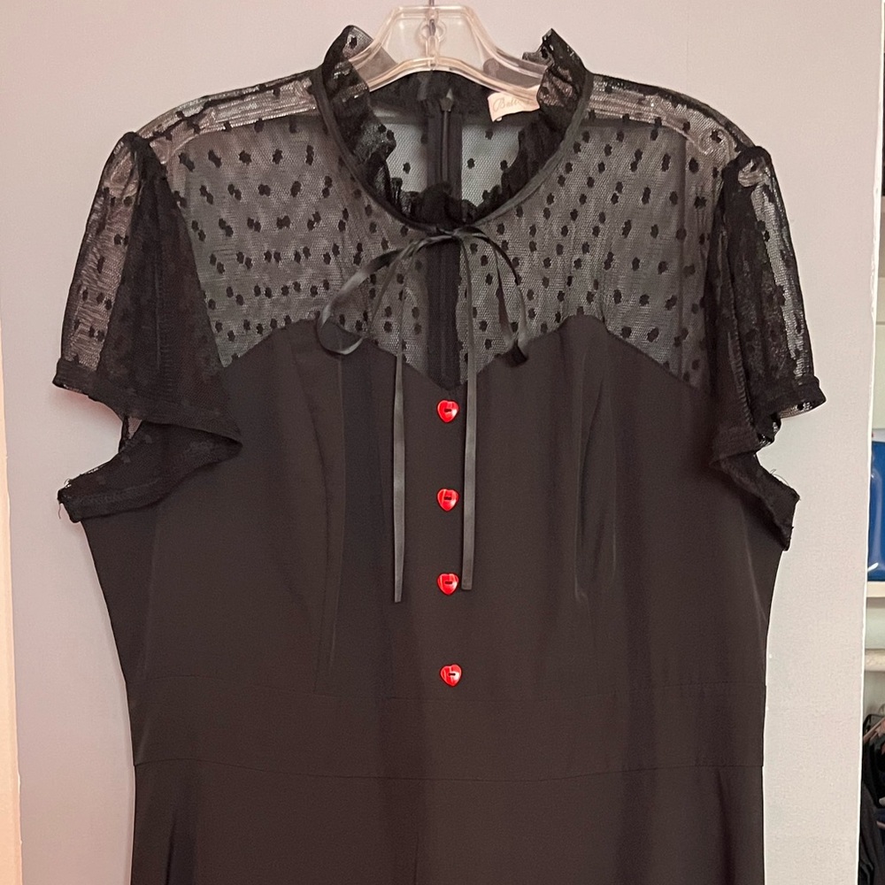 Goth rockabilly black dress with heart buttons XL